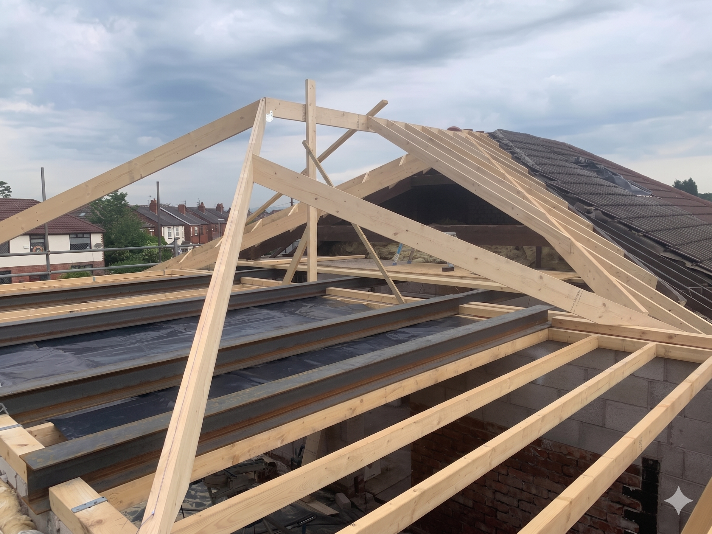 Joiner levelling and pitching the roof